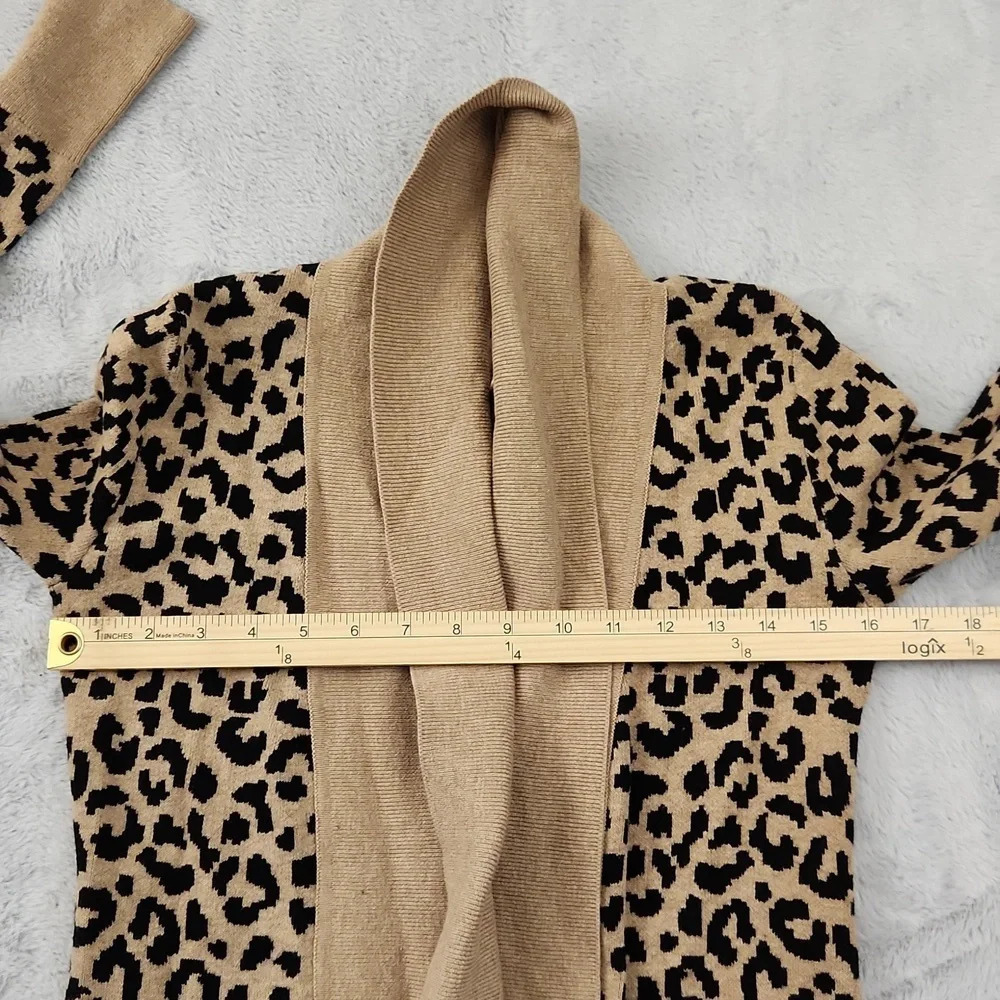 Yes Lola Leopard Print Open Front Cardigan Sweater Size Small Tan Black - Picture 8 of 12